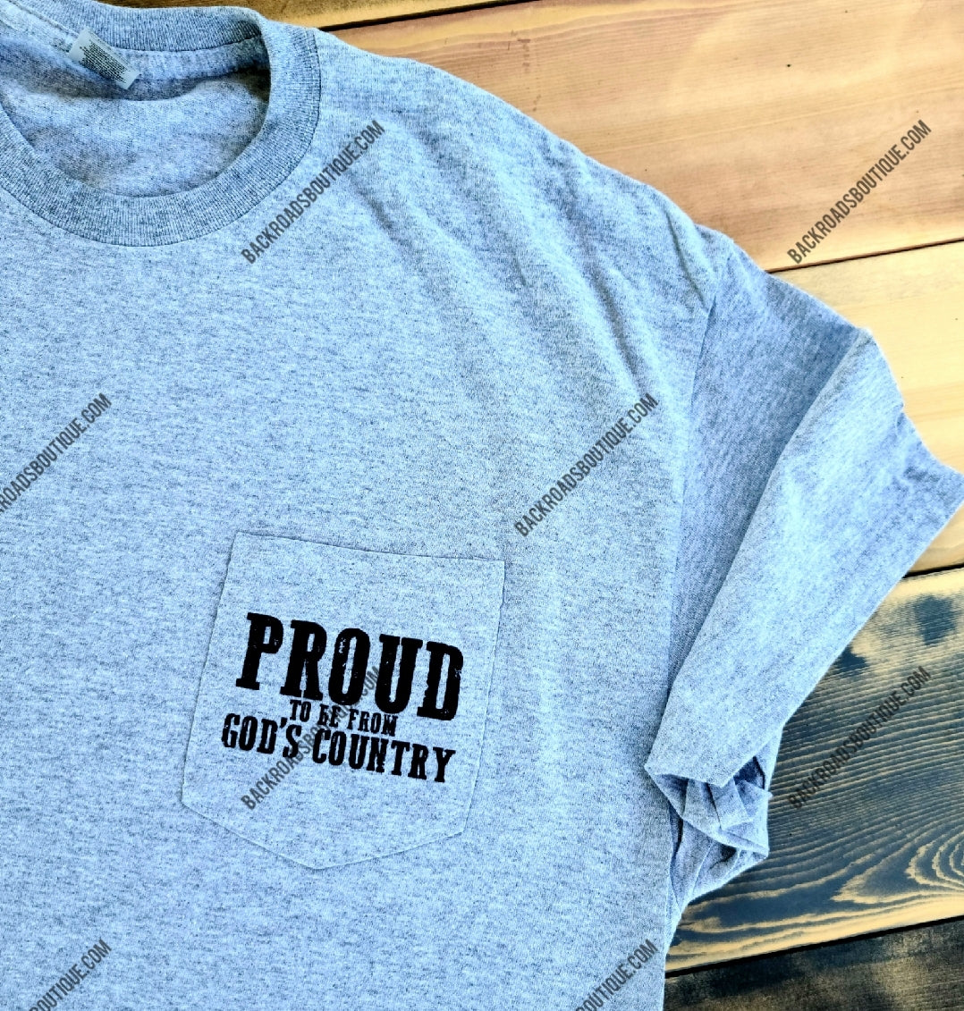 Proud To Be From God's Country Pocket Screen Print Transfer - 3 x 4.5 Inches